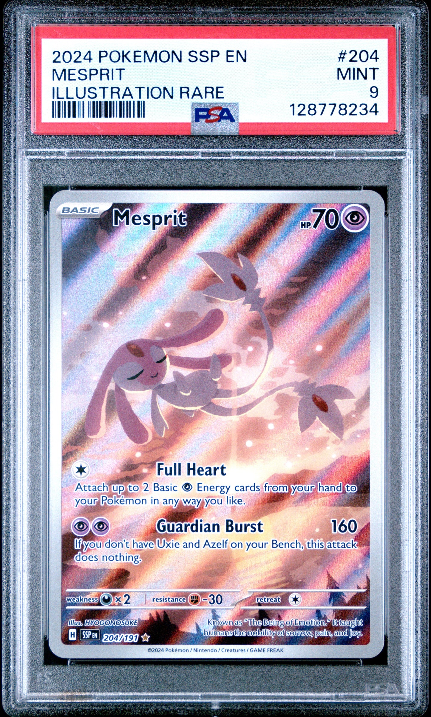 2024 Pokemon Ssp En-Surging Sparks 204 Mesprit Illustration Rare - PSA 9