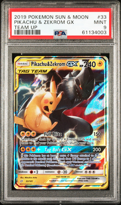 2019 Pokemon Sun & Moon Team Up 33 Pikachu & Zekrom Gx Team Up - PSA 9