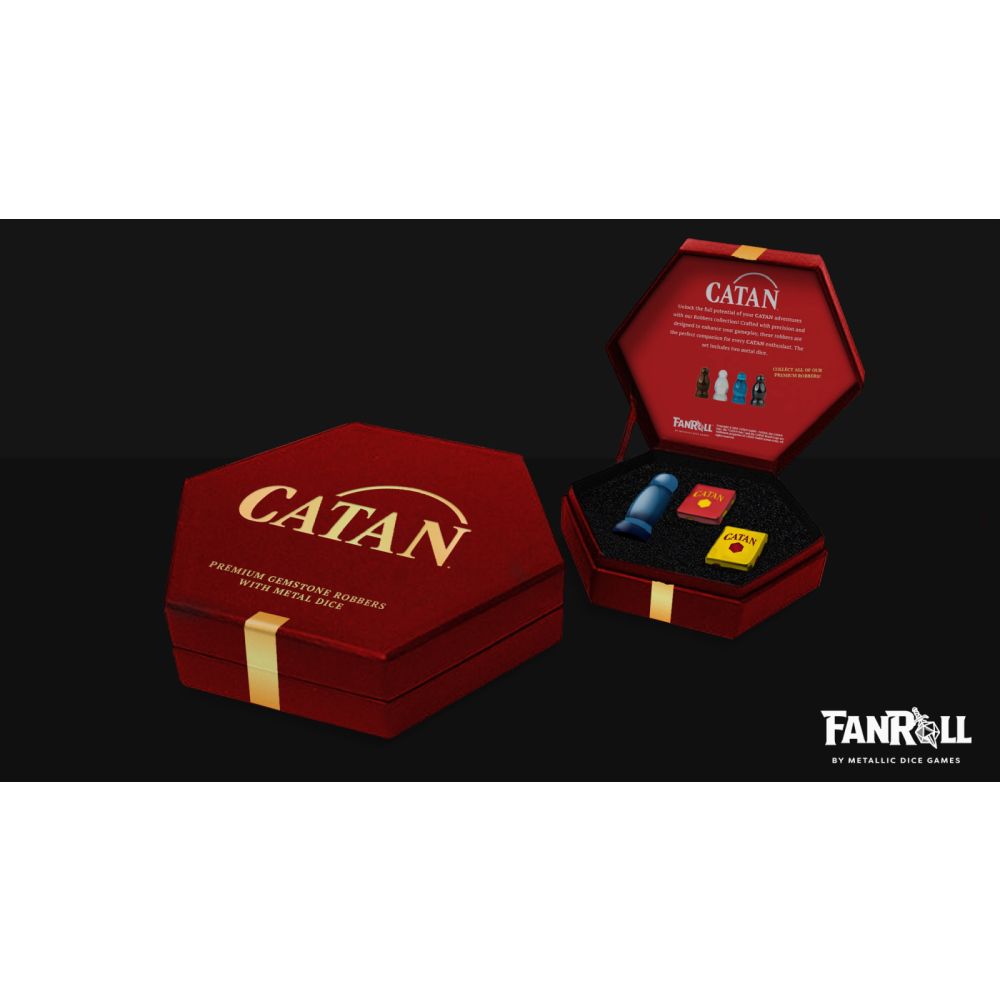 Fanroll: CATAN Premium Robber & Metal Dice Set- Cat's Eye Aquamarine