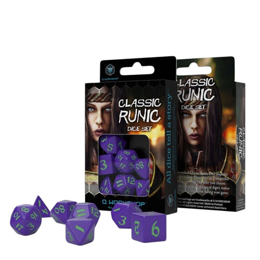 Q Workshop: Classic Runic Purple & green Dice Set (7