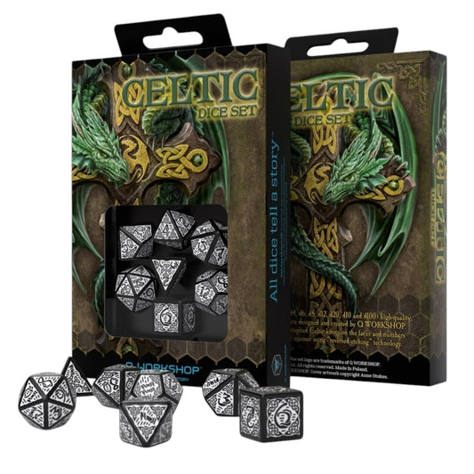 Q Workshop: Celtic 3D Revised Black & white Dice Set