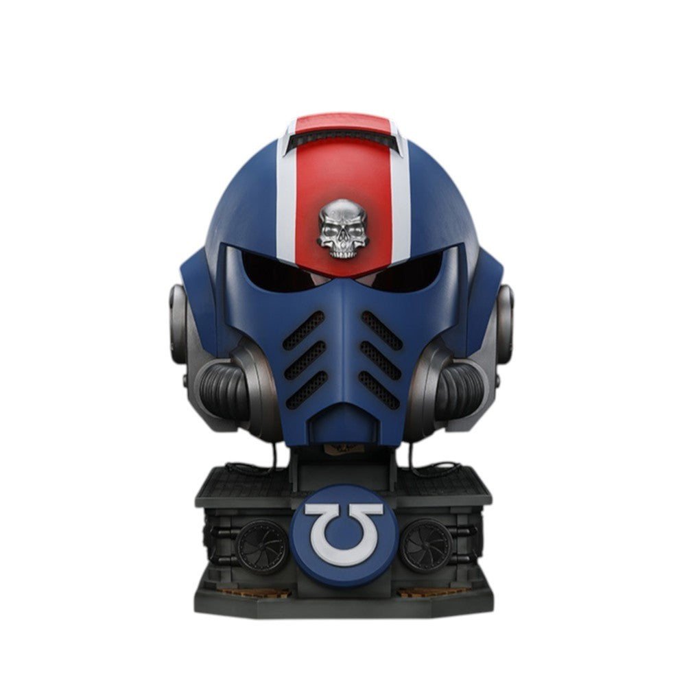 U2 Warhammer Collectibles: 1/1 Scale Ultramarines Lieutenant Titus' MKX Helmet & Display Stand