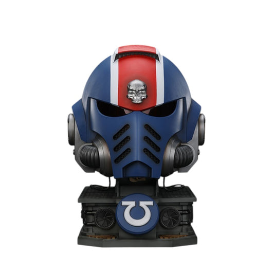 U2 Warhammer Collectibles: 1/1 Scale Ultramarines Lieutenant Titus' MKX Helmet & Display Stand