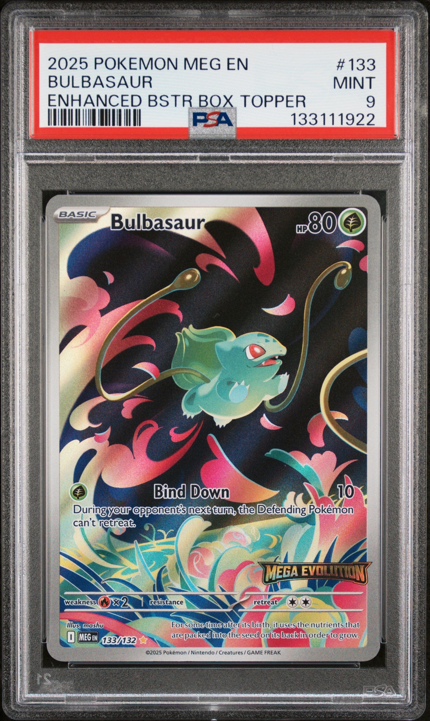 2025 Pokemon Meg En-Mega Evolution 133 Bulbasaur Enhanced Bstr Box Topper - PSA 9