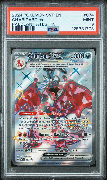 2024 Pokemon Svp En-Sv Black Star Promo 074 Charizard Ex Paldean Fates Tin - PSA 9