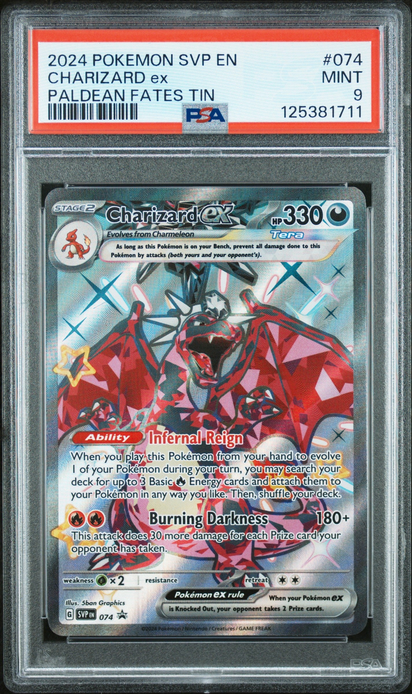 2024 Pokemon Svp En-Sv Black Star Promo 074 Charizard Ex Paldean Fates Tin - PSA 9