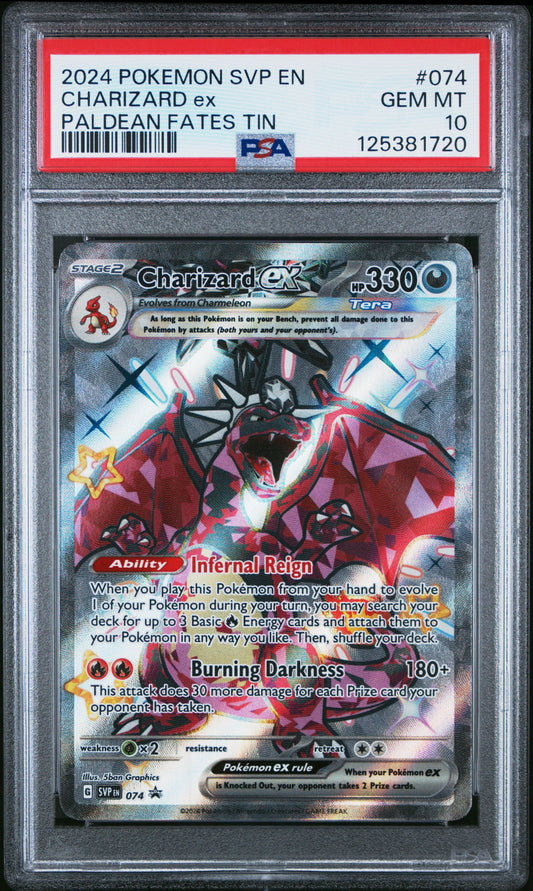 2024 Pokemon Svp En-Sv Black Star Promo 074 Charizard Ex Paldean Fates Tin - PSA 10