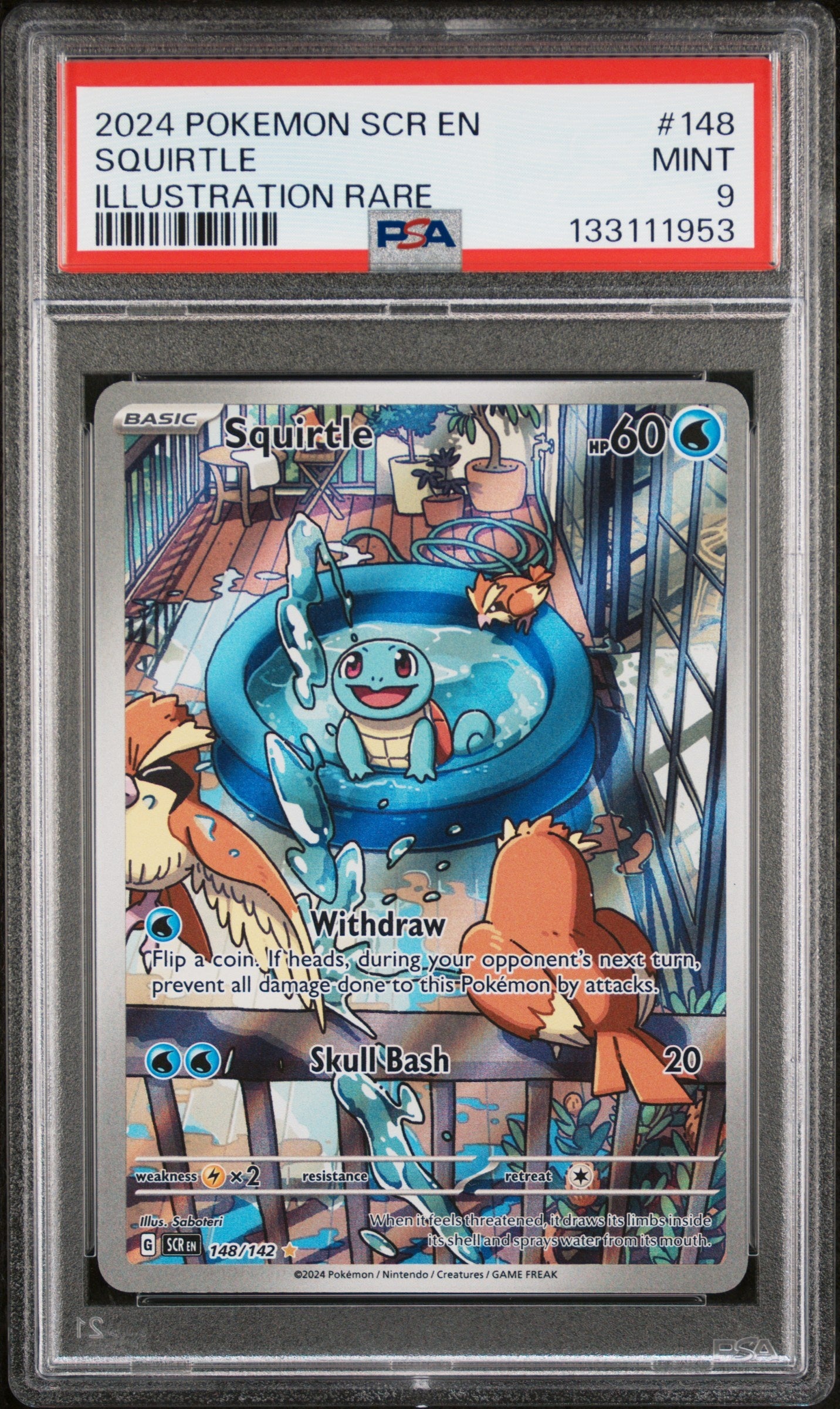 2024 Pokemon Scr En-Stellar Crown 148 Squirtle Illustration Rare - PSA 9