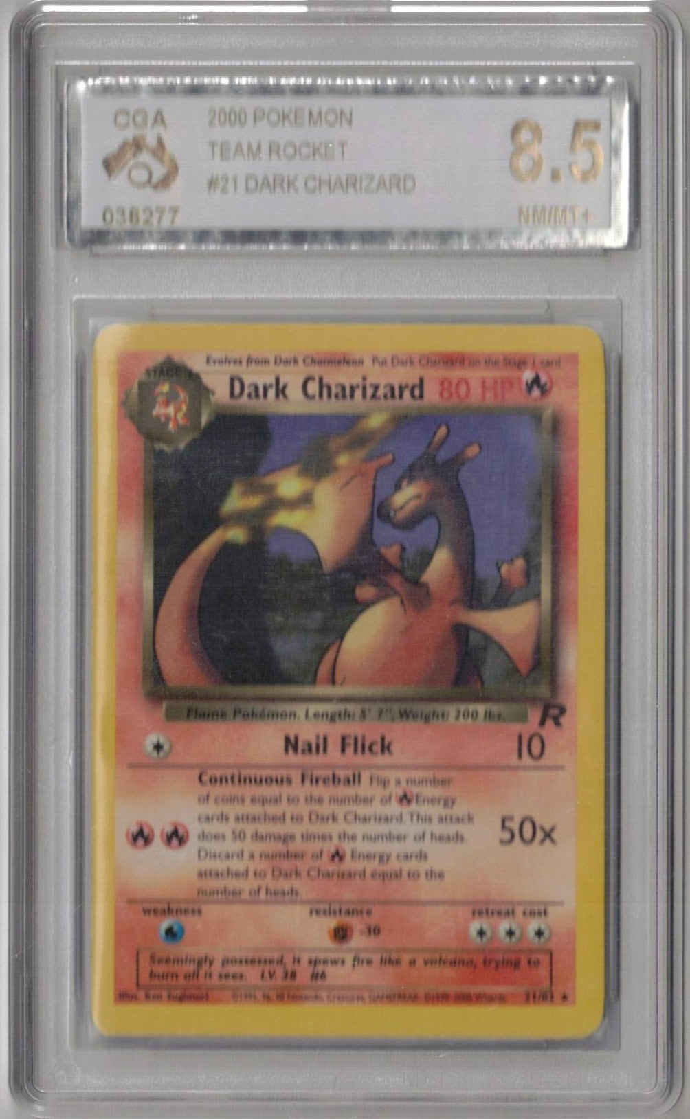 2000 Pokemon Team Rocket 21 Dark Charizard - CGA 8.5