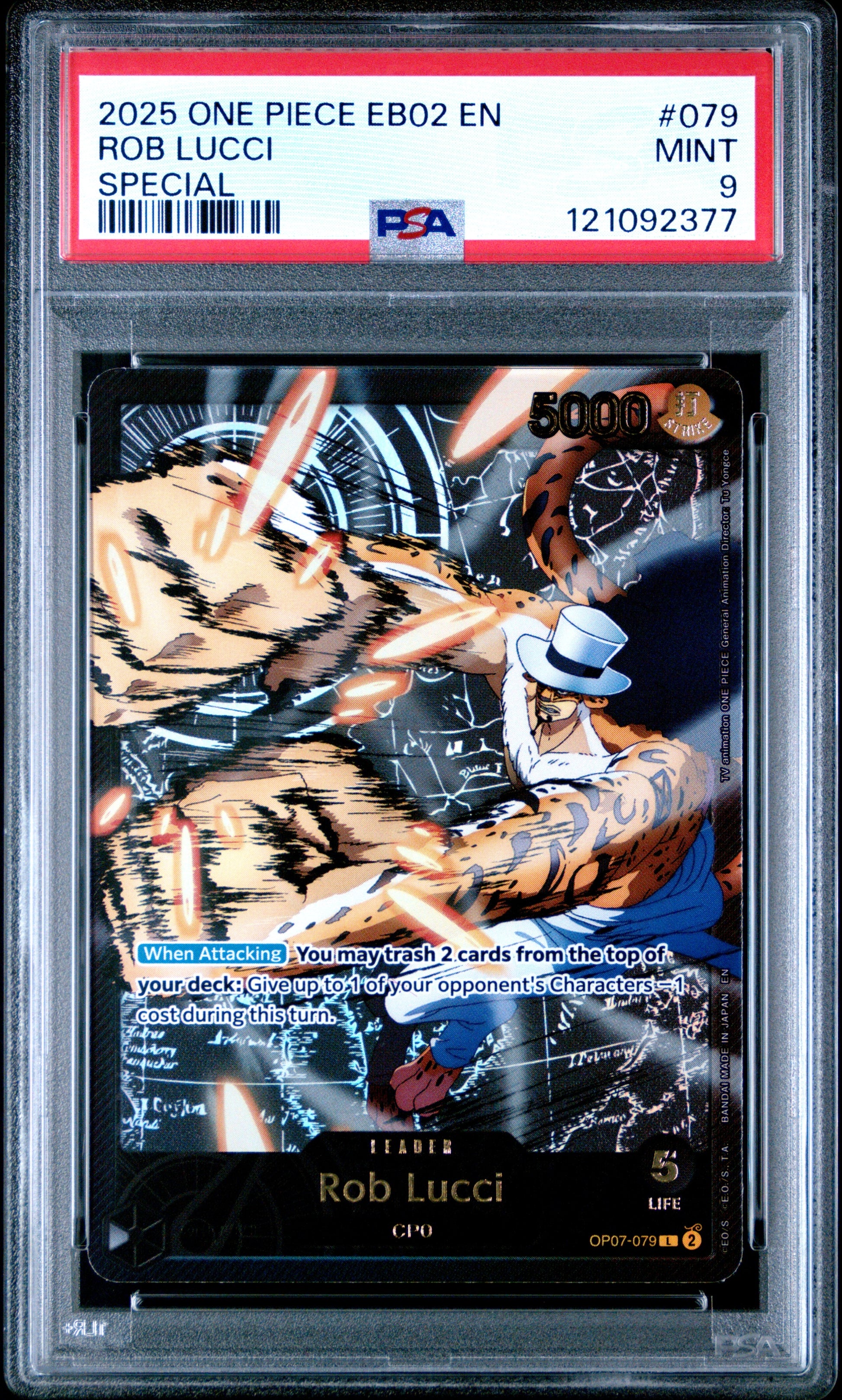 2025 One Piece Eb02-Extra Booster -Anime 25Th Collection- 079 Rob Lucci Special - PSA 9