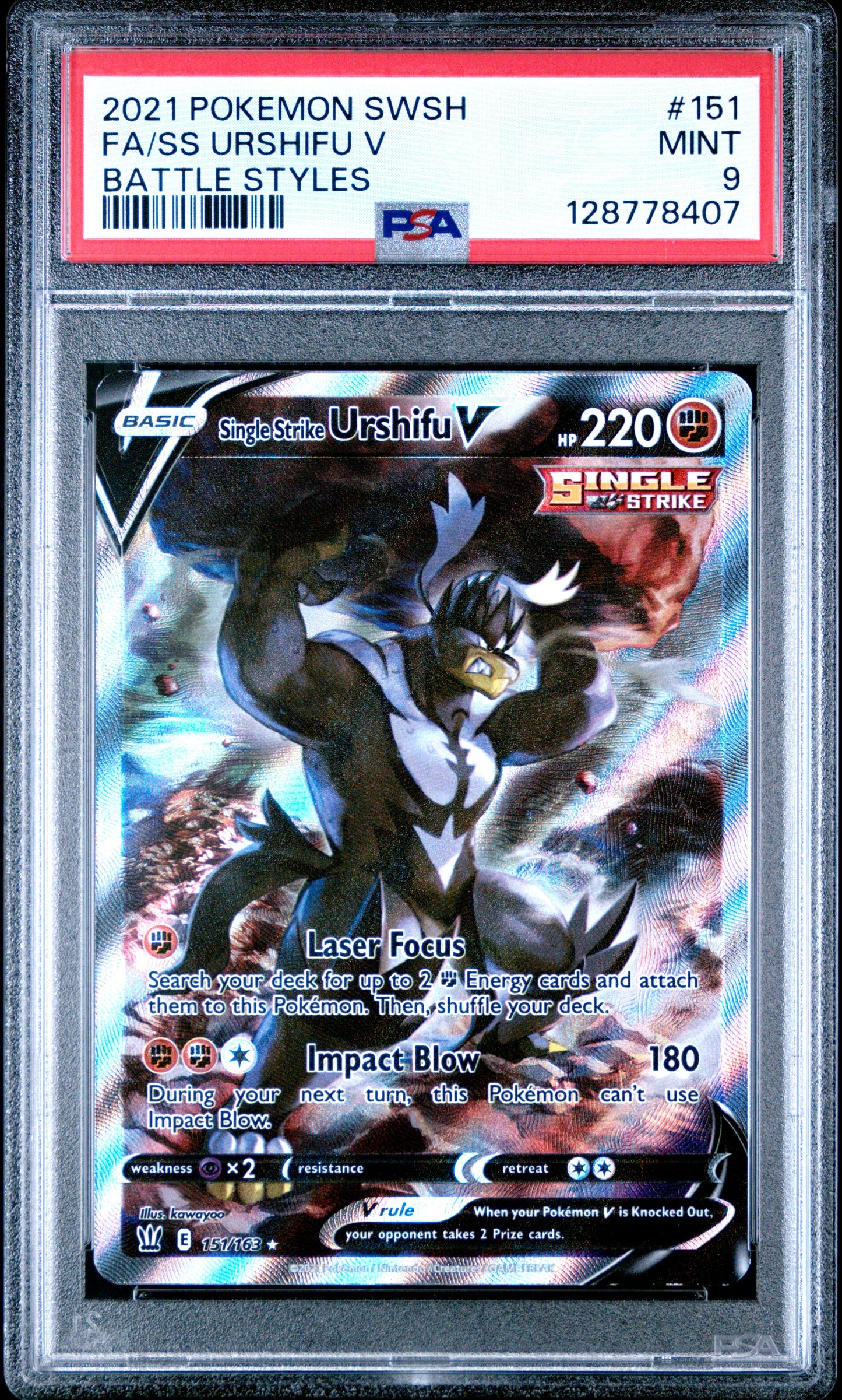 2021 Pokemon Sword & Shield Battle Styles 151 Single Strike Urshifu V - PSA 9