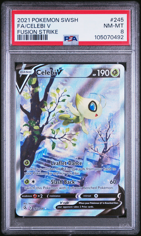 2021 Pokemon Sword & Shield Fusion Strike 245 Celebi V - PSA 8