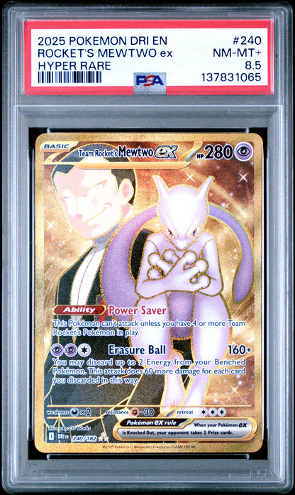2025 Pokemon Dri En-Destined Rivals 240 Rocket's Mewtwo Ex Hyper Rare - PSA 8.5