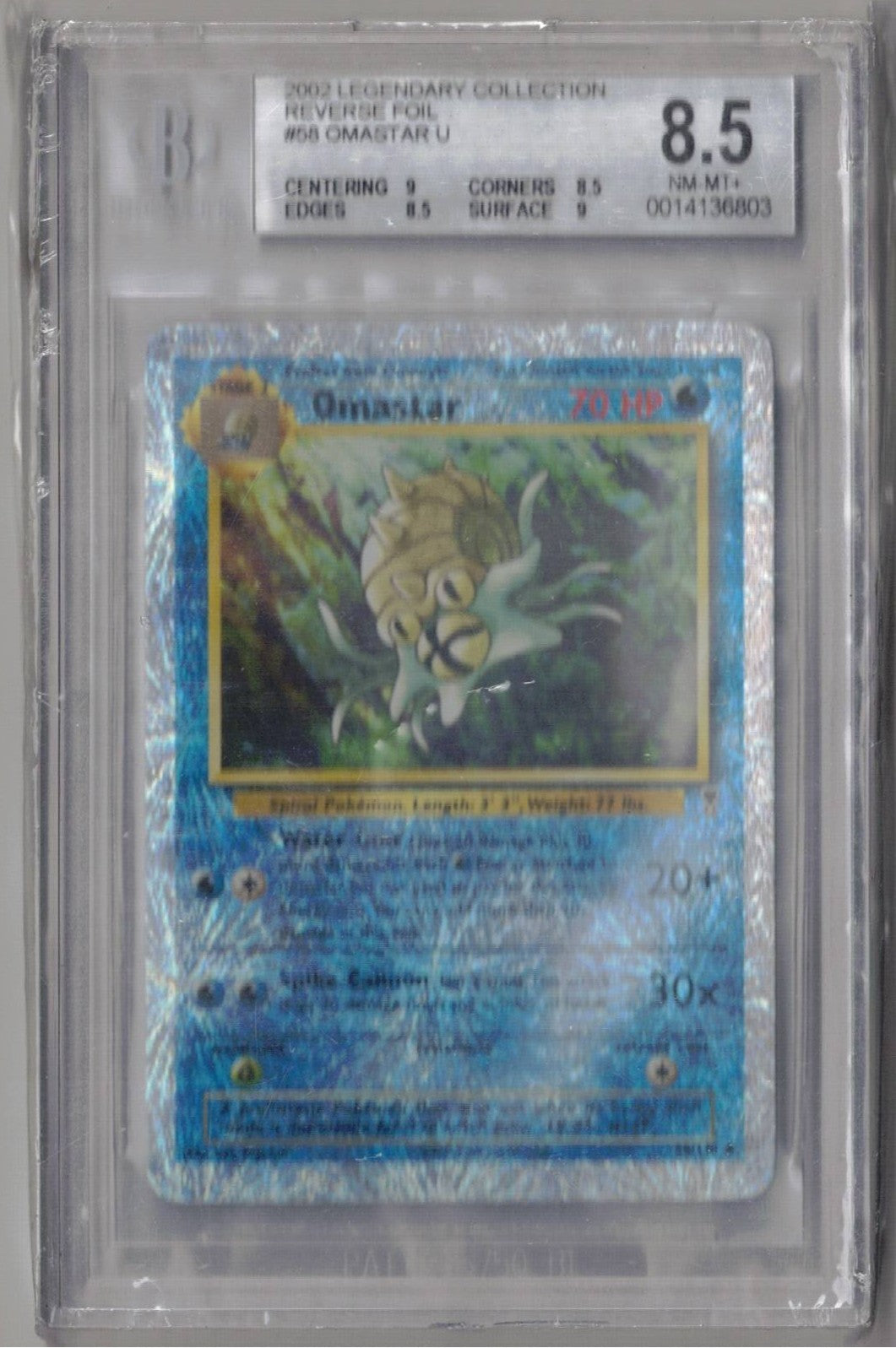2002 Pokemon Legendary Collection 58 Omastar Reverse Foil - BGS 8.5