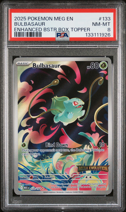 2025 Pokemon Meg En-Mega Evolution 133 Bulbasaur Enhanced Bstr Box Topper - PSA 8