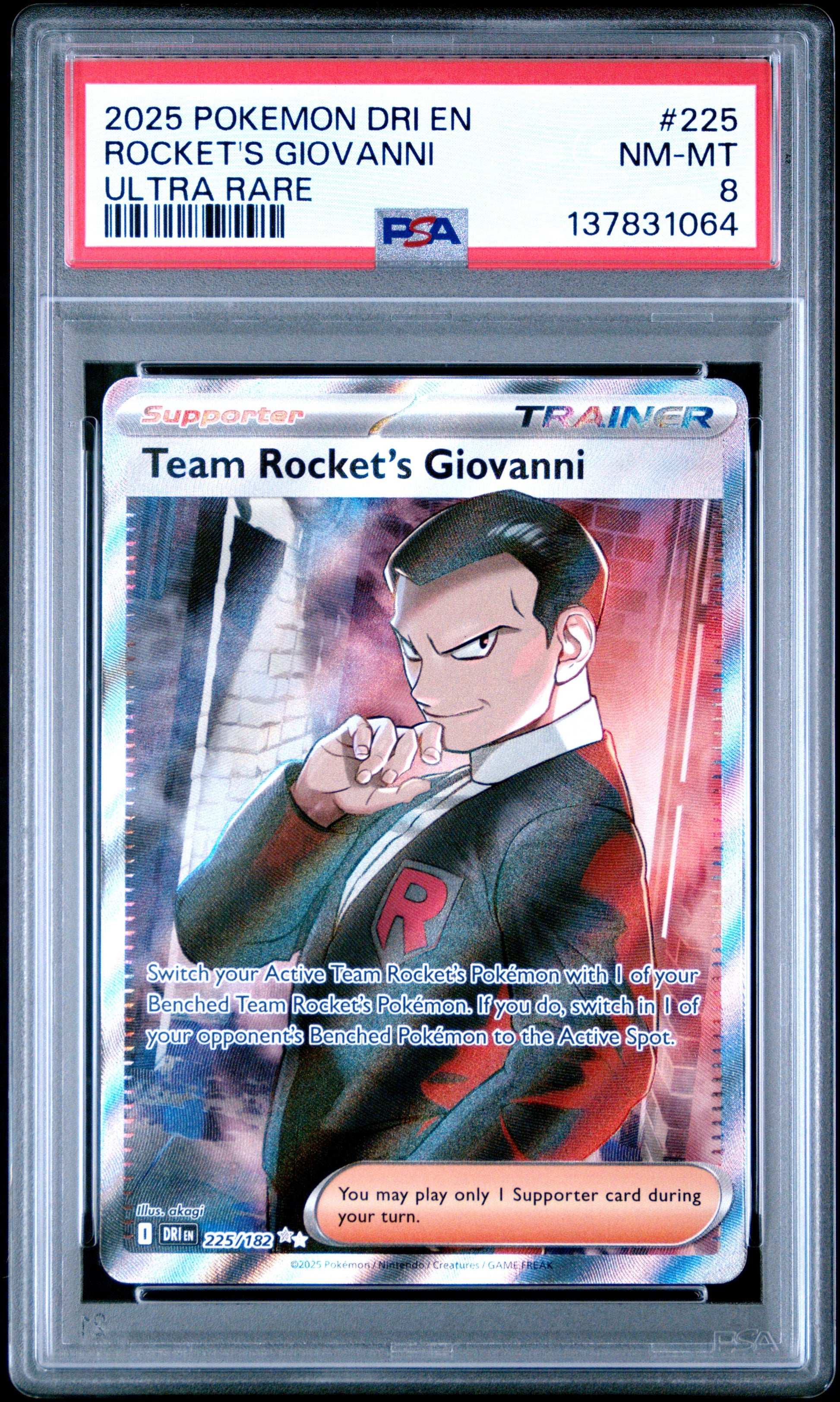 2025 Pokemon Dri En-Destined Rivals 225 Rocket's Giovanni Ultra Rare - PSA 8