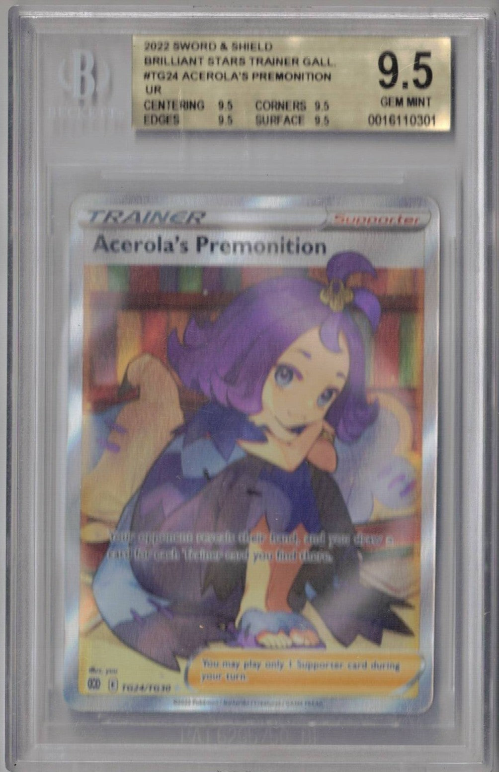 2022 Pokemon Sword & Shield Brilliant Stars Trainer Gall. TG24 Acerola's Premonition - BGS 9.5