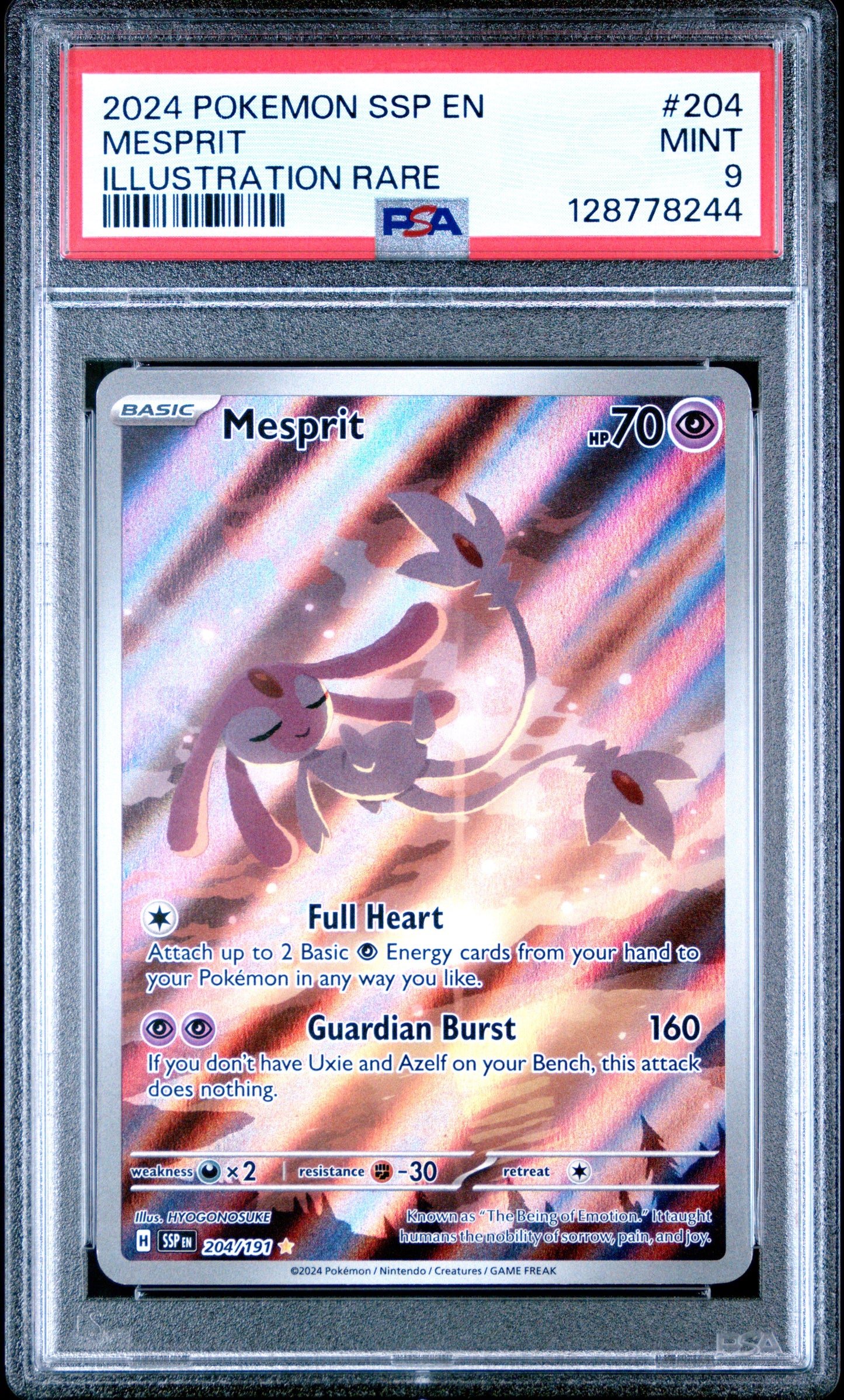 2024 Pokemon Ssp En-Surging Sparks 204 Mesprit Illustration Rare - PSA 9