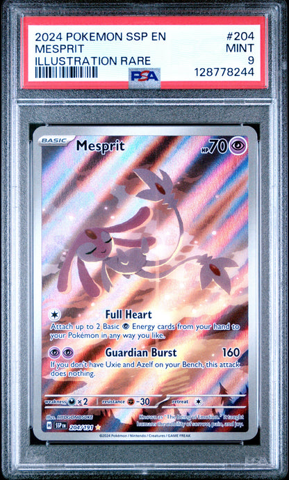 2024 Pokemon Ssp En-Surging Sparks 204 Mesprit Illustration Rare - PSA 9