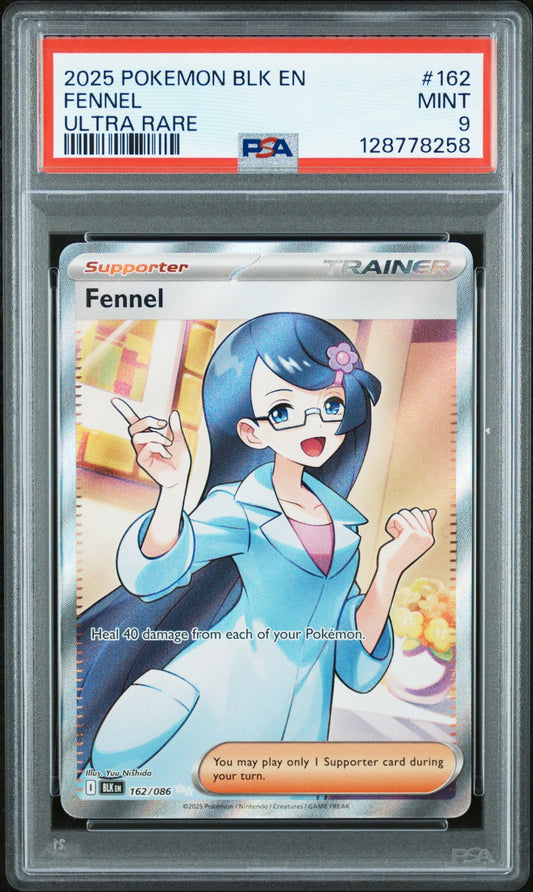 2025 Pokemon Blk En-Black Bolt 162 Fennel Ultra Rare - PSA 9