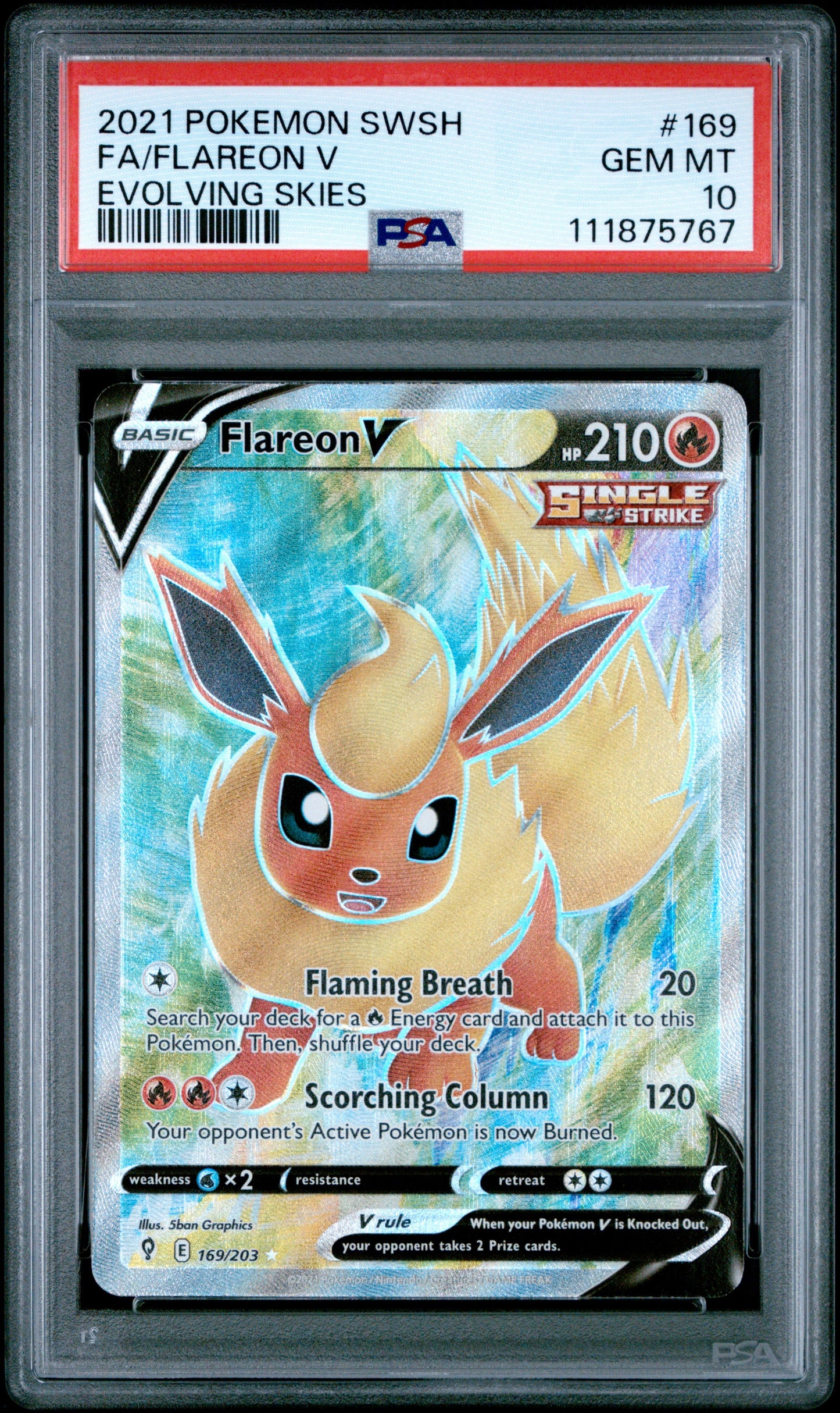 2021 Pokemon Sword & Shield Evolving Skies 169 Flareon V - PSA 10