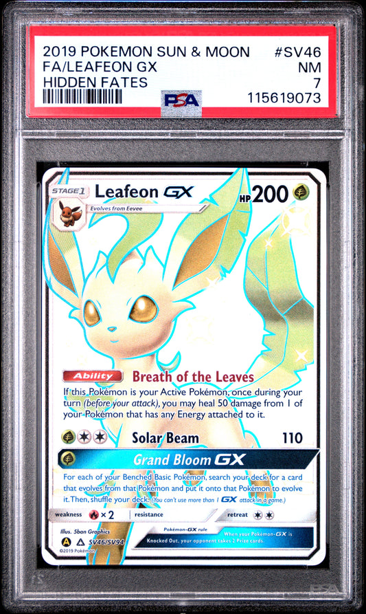 2019 Pokemon Sun & Moon Hidden Fates Sv46 Leafeon Gx Hidden Fates - PSA 7