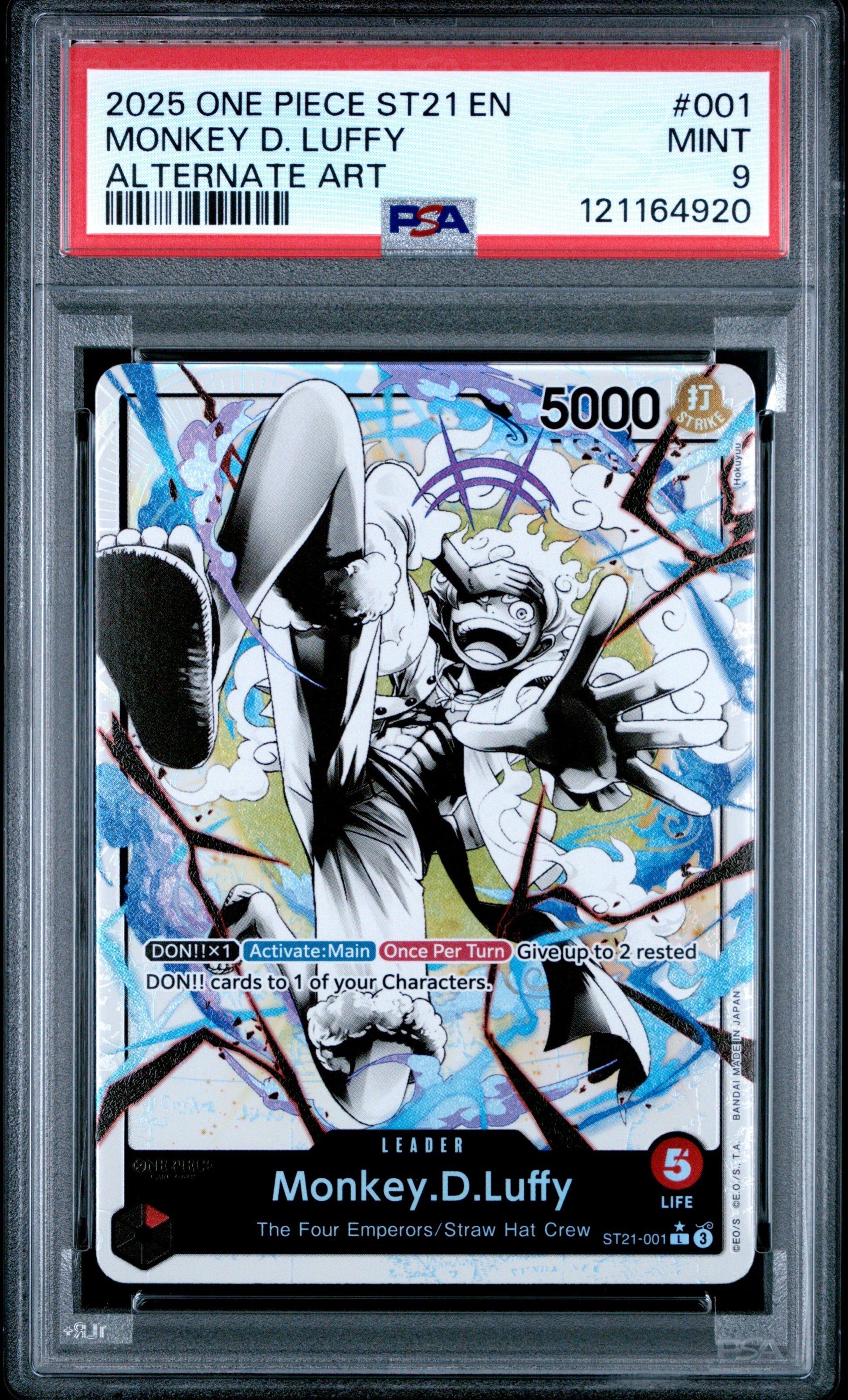 2025 One Piece Starter Deck St21-Ex Gear 5 001 Monkey D. Luffy Black & White Alt Art - PSA 9