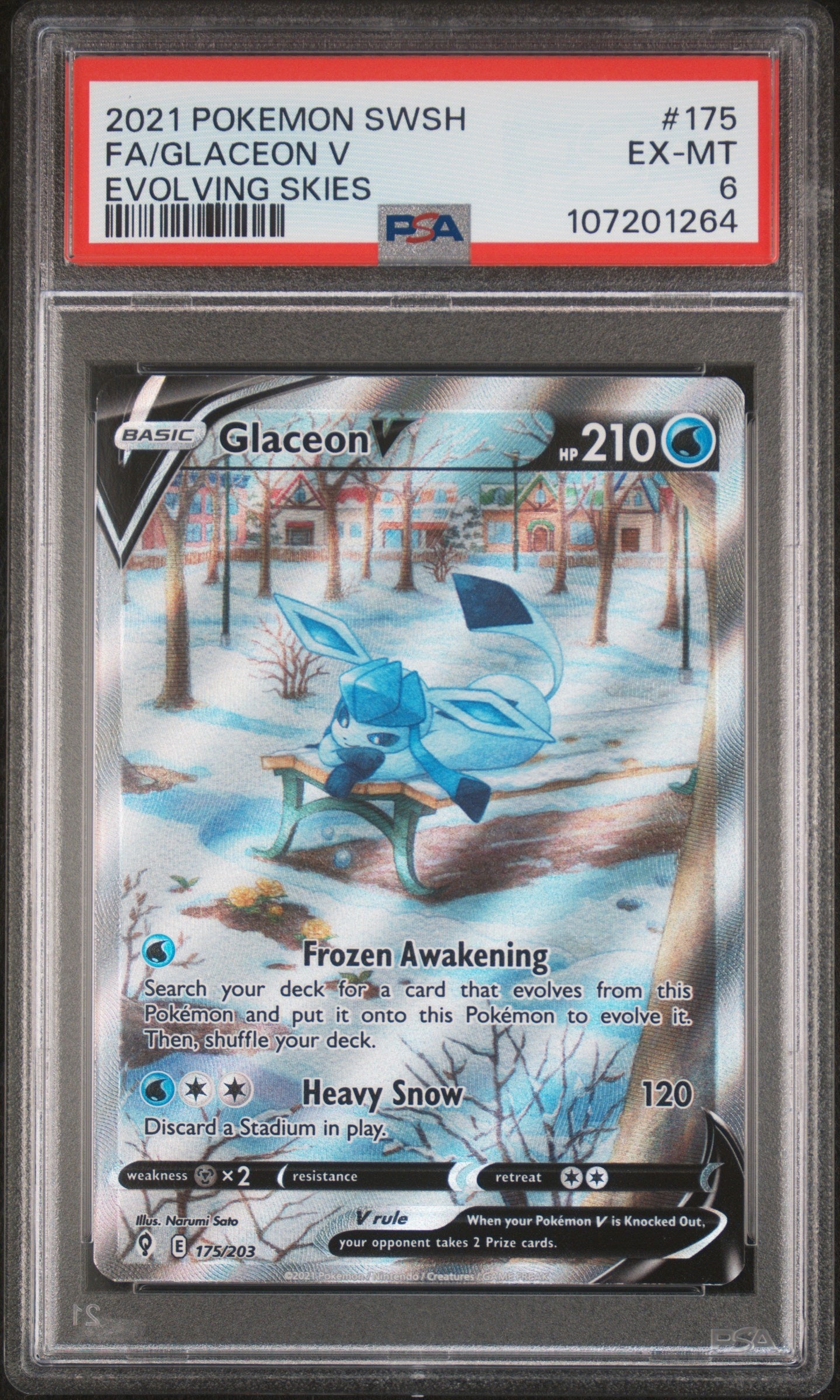 2021 Pokemon Sword & Shield Evolving Skies 175 Glaceon V - PSA 6