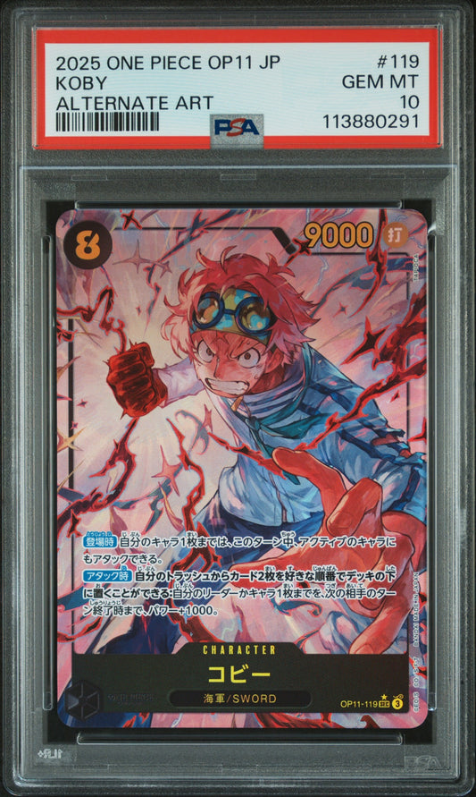 2025 One Piece Japanese Op11-A Fist Of Divine Speed 119 Koby Alternate Art - PSA 10