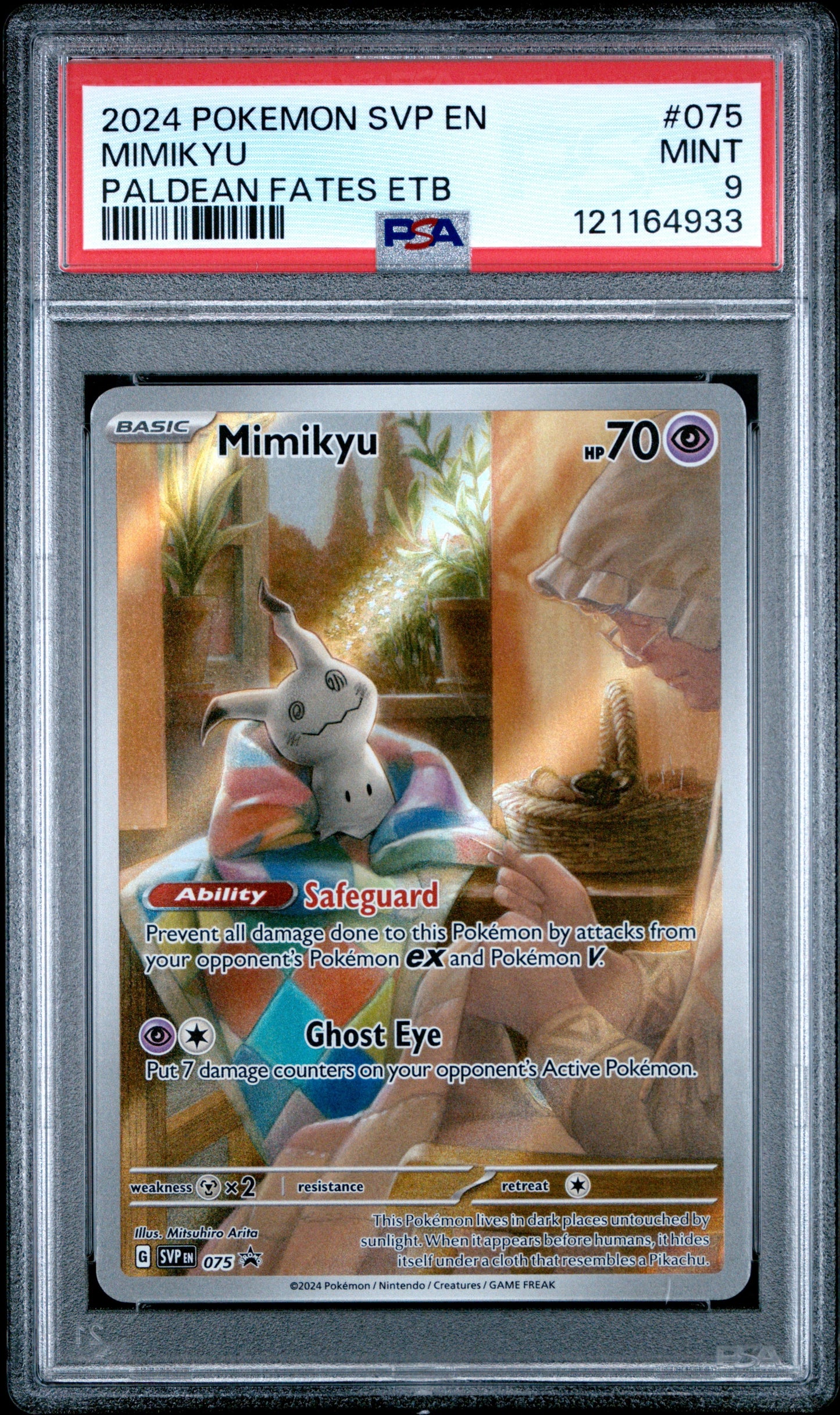 2024 Pokemon Svp En-Sv Black Star Promo 075 Mimikyu Paldean Fates Etb - PSA 9