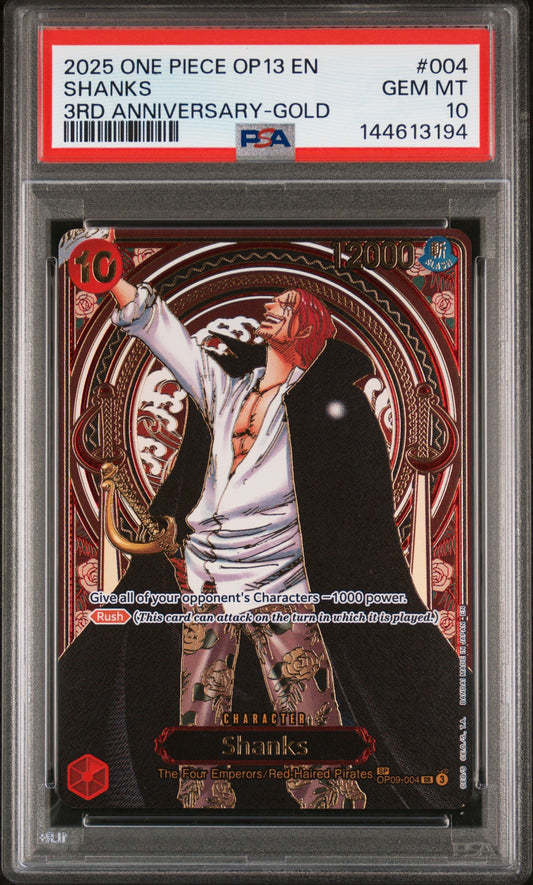 2025 One Piece Op13-Carrying On His Will 004 Shanks 3Rd Anniversary-Gold - PSA 10