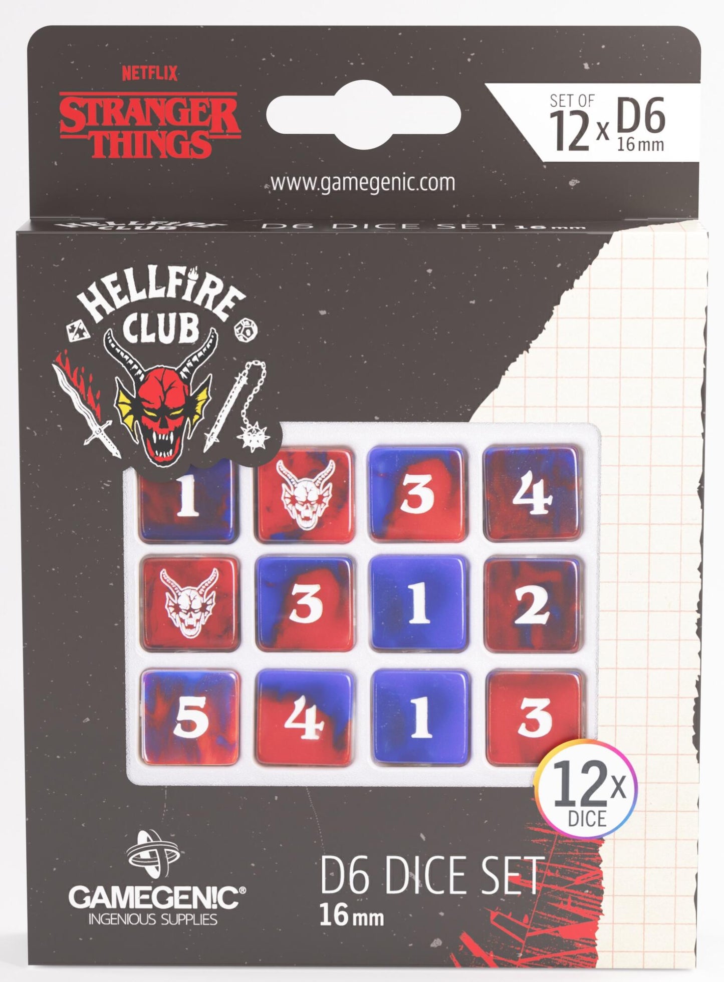 Gamegenic Stranger Things - Hellfire Club D6 Dice Set (12x) - 16mm