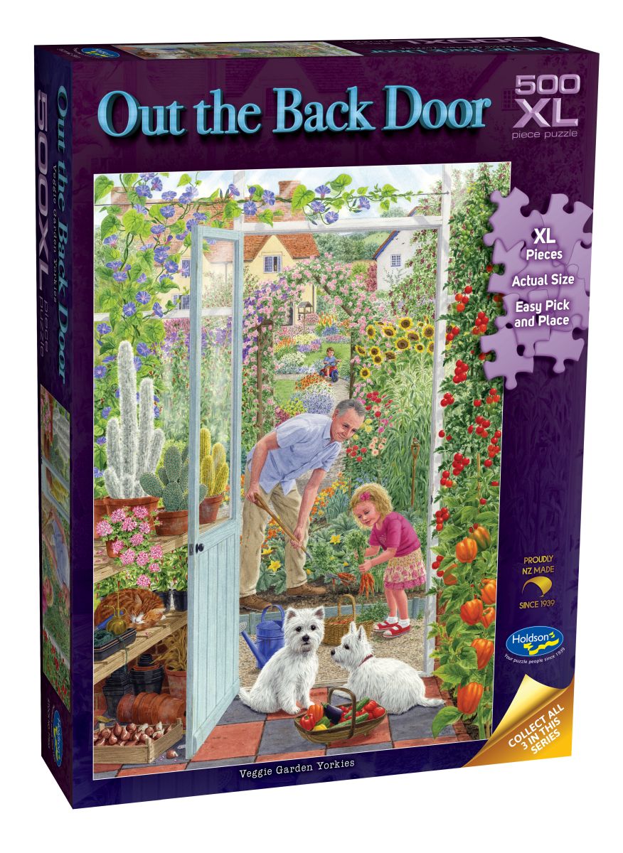 Puzzle - Holdson - Out the Back Door - Veggie Garden Yorkies - 500pc XL