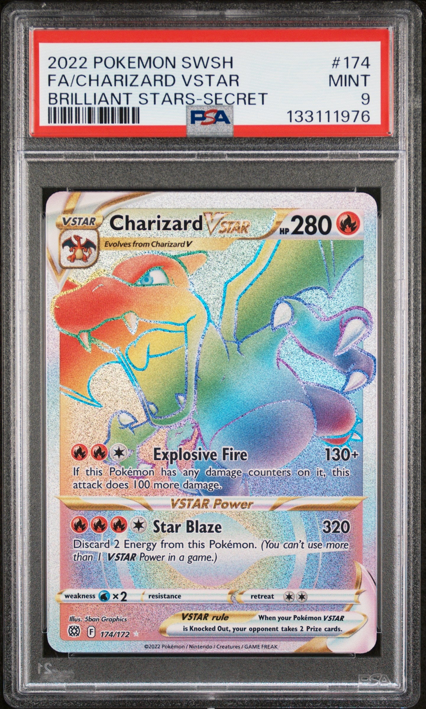 2022 Pokemon Sword & Shield Brilliant Stars 174 Fa/Charizard Vstar Brilliant Stars-Secret - PSA 9