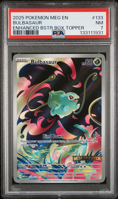 2025 Pokemon Meg En-Mega Evolution 133 Bulbasaur Enhanced Bstr Box Topper - PSA 7