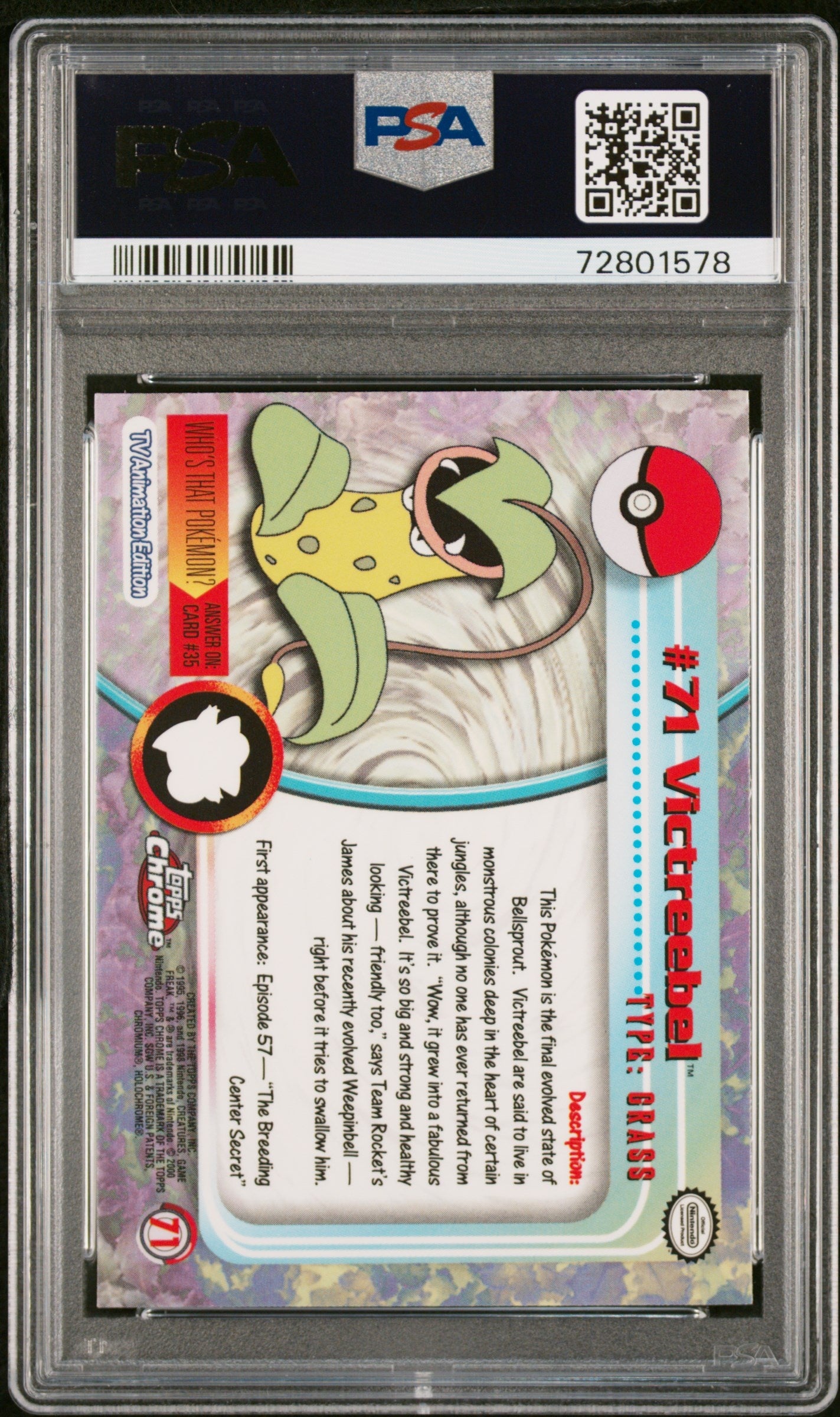 2000 Topps Chrome Pokemon T.V. - Victreebel - 71 - PSA 7