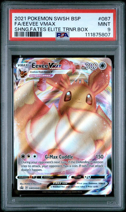 2021 Pokemon Swsh Black Star Promo 087 Eevee VMax Shng.Fates Elite Trnr.Box - PSA 9