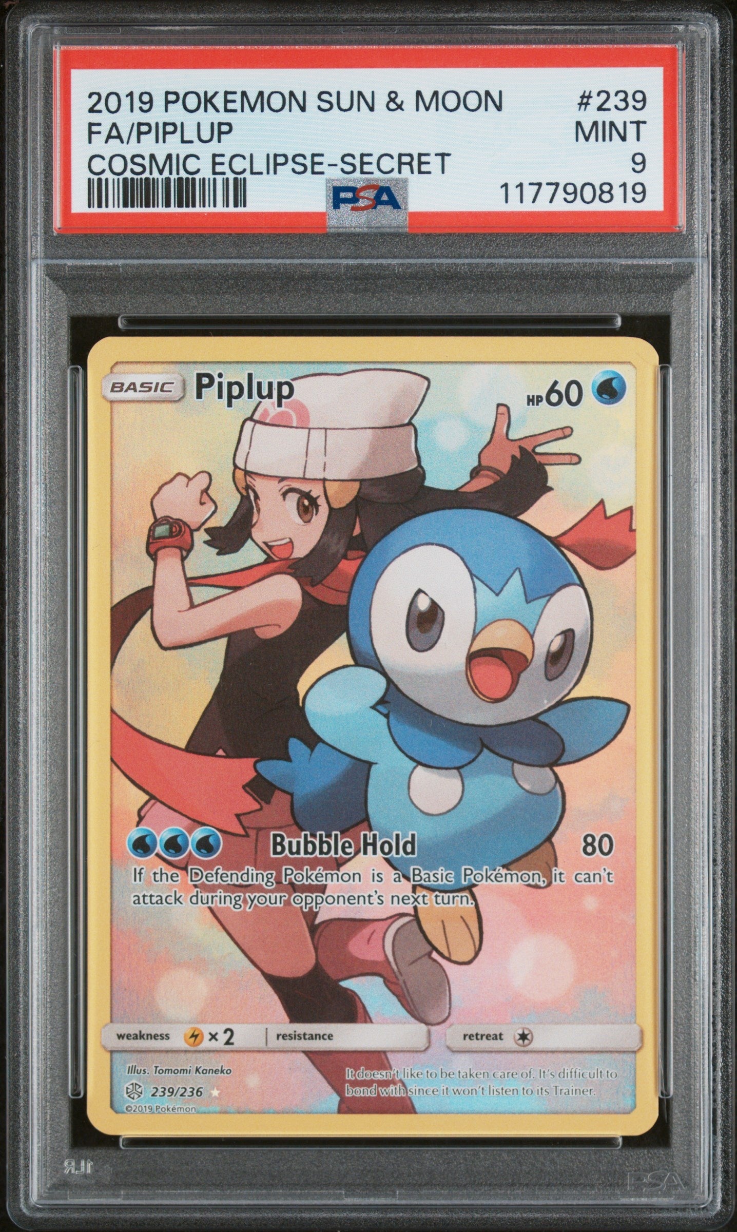 2019 Pokemon Sun & Moon Cosmic Eclipse 239 Piplup Secret - PSA 9