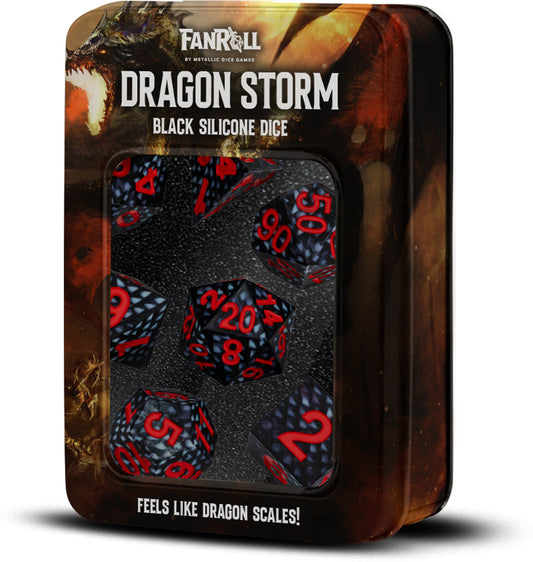MDG Silicone 16mm Poly Dice Set - Dragon Storm Silicone Black Dragon Scales