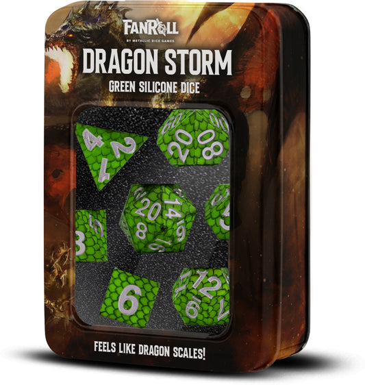 MDG Silicone 16mm Poly Dice Set - Dragon Storm Silicone Green Dragon Scales