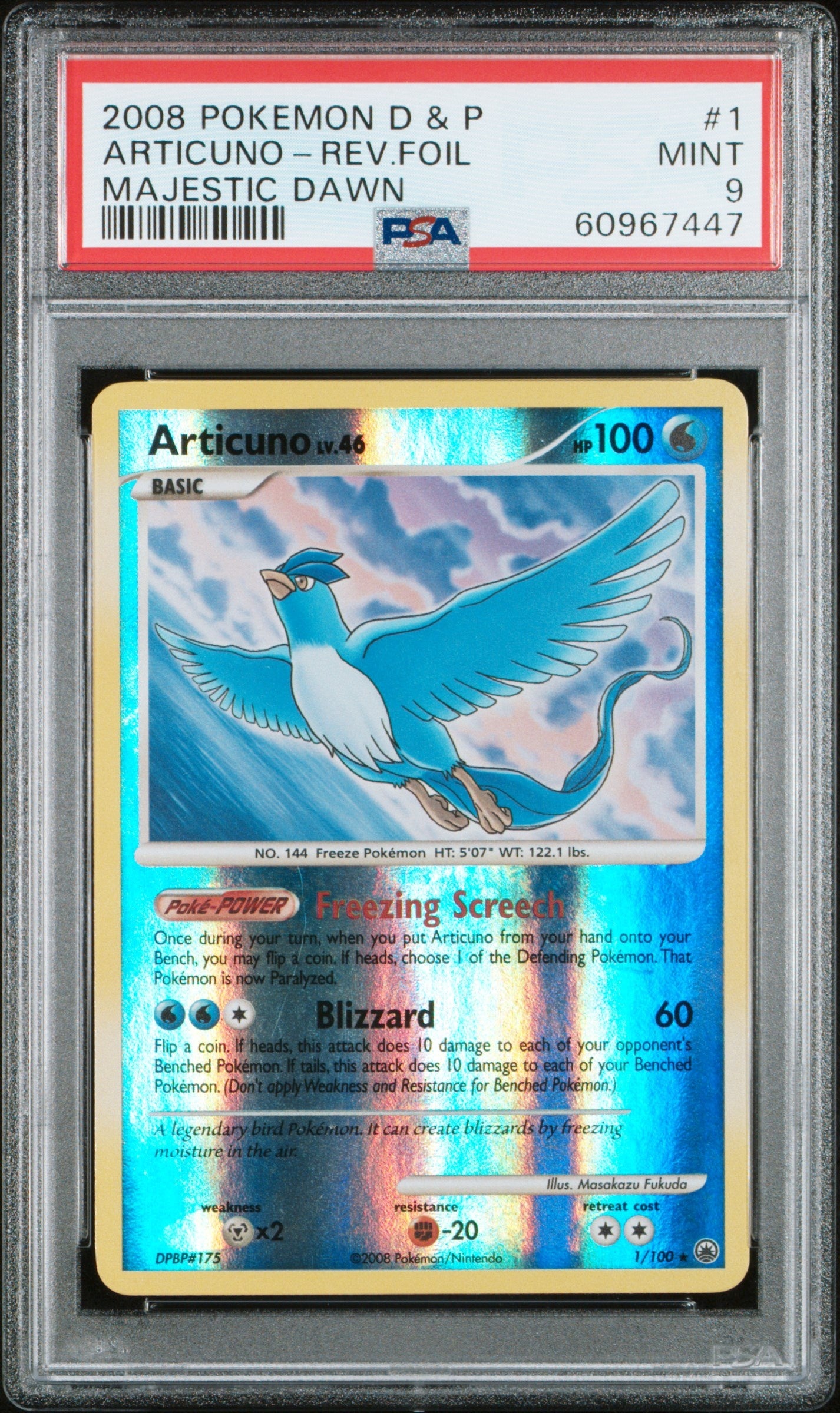 2008 Pokemon Diamond & Pearl Majestic Dawn 1 Articuno Rev.Foil - PSA 9