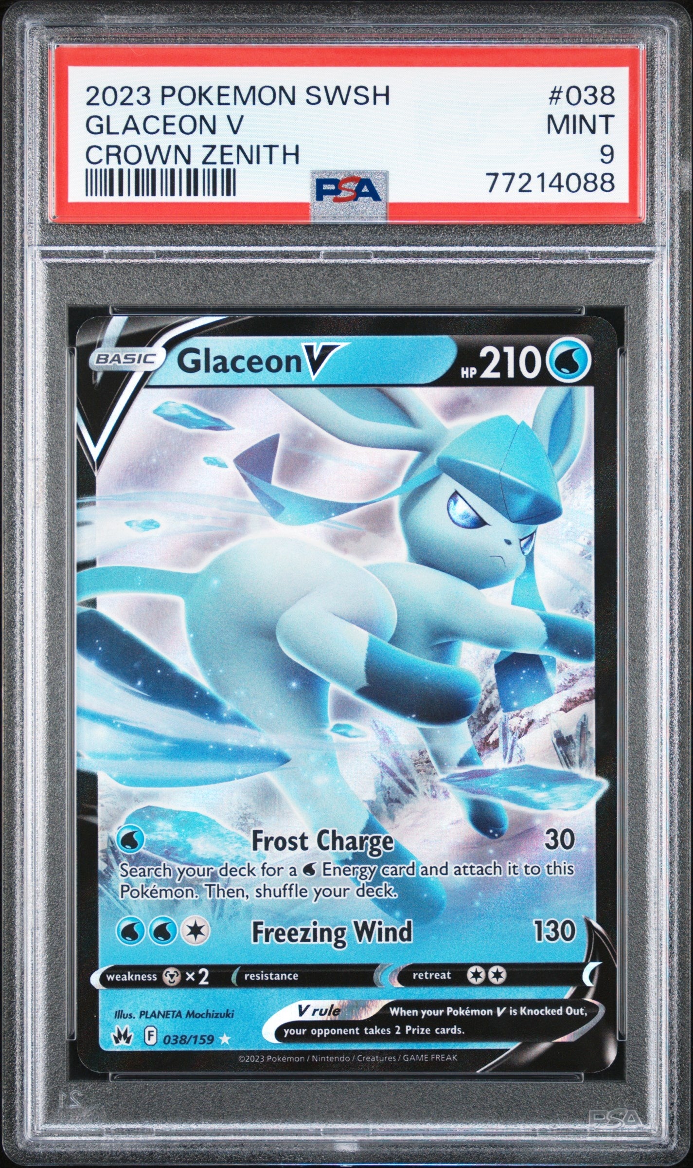 2023 Pokemon Sword And Shield Crown Zenith 038 Glaceon V - PSA 9