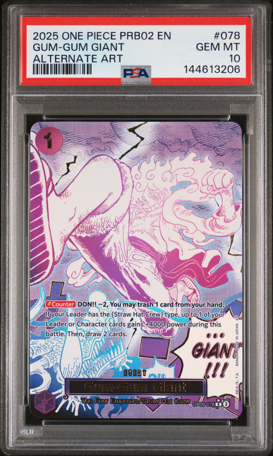 2025 One Piece Prb02-Premium Booster -One Piece Card The Best- Vol.2 078 Gum-Gum Giant Alternate Art - PSA 10