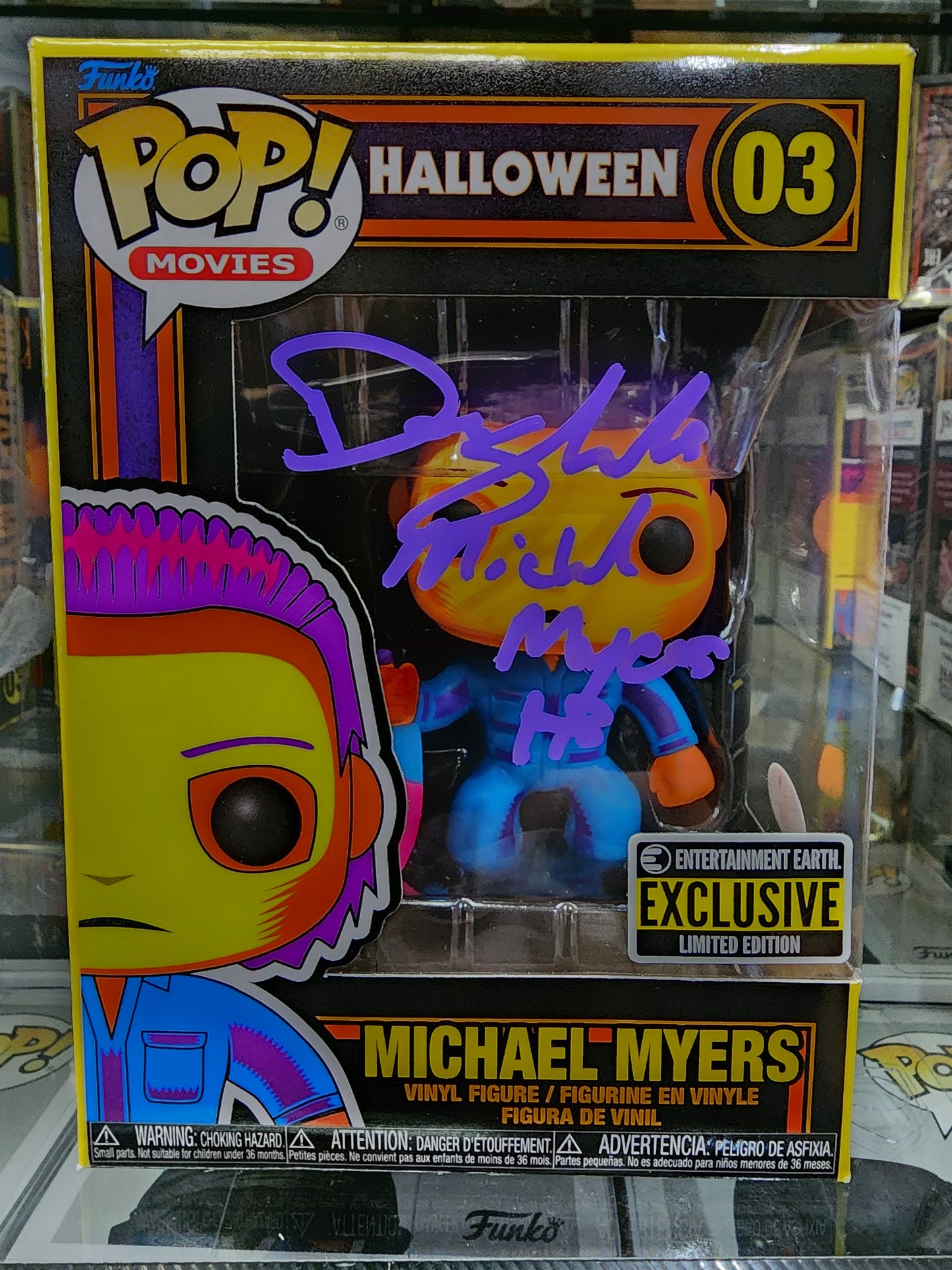 Halloween - Michael Myers Blacklight #03 EE Exclusive Stickered Signed Pop! Vinyl (Don Shanks)