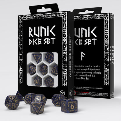 Runic Mixed Blue Gold - Dice Set 7