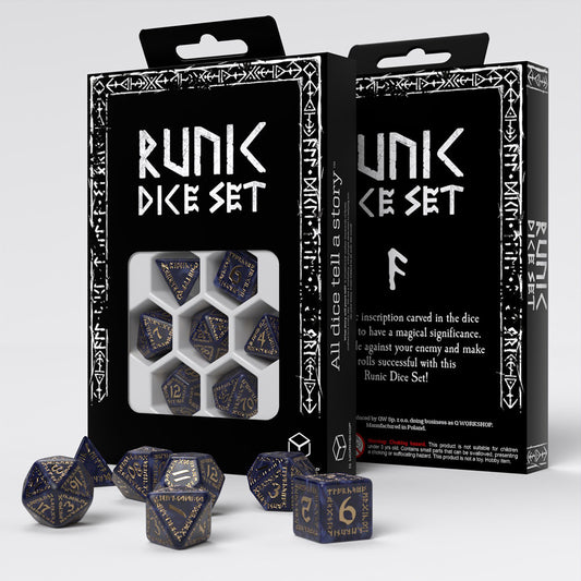 Runic Mixed Blue Gold - Dice Set 7