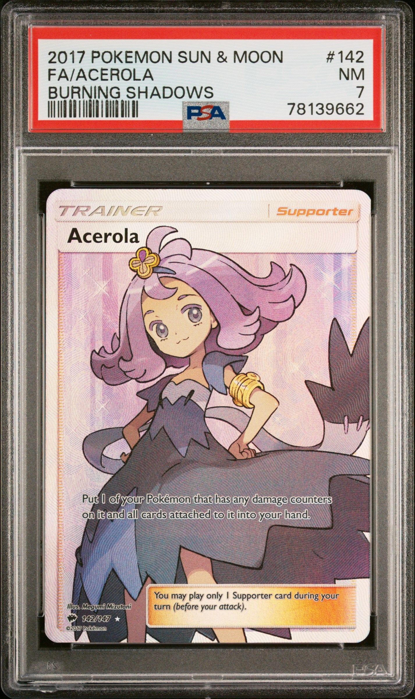 2017 Pokemon Sun & Moon Burning Shadows - Fa/Acerola - 142 - PSA 7