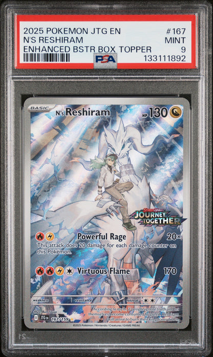 2025 Pokemon Jtg En-Journey Together 167 N's Reshiram Enhanced Bstr Box Topper - PSA 9
