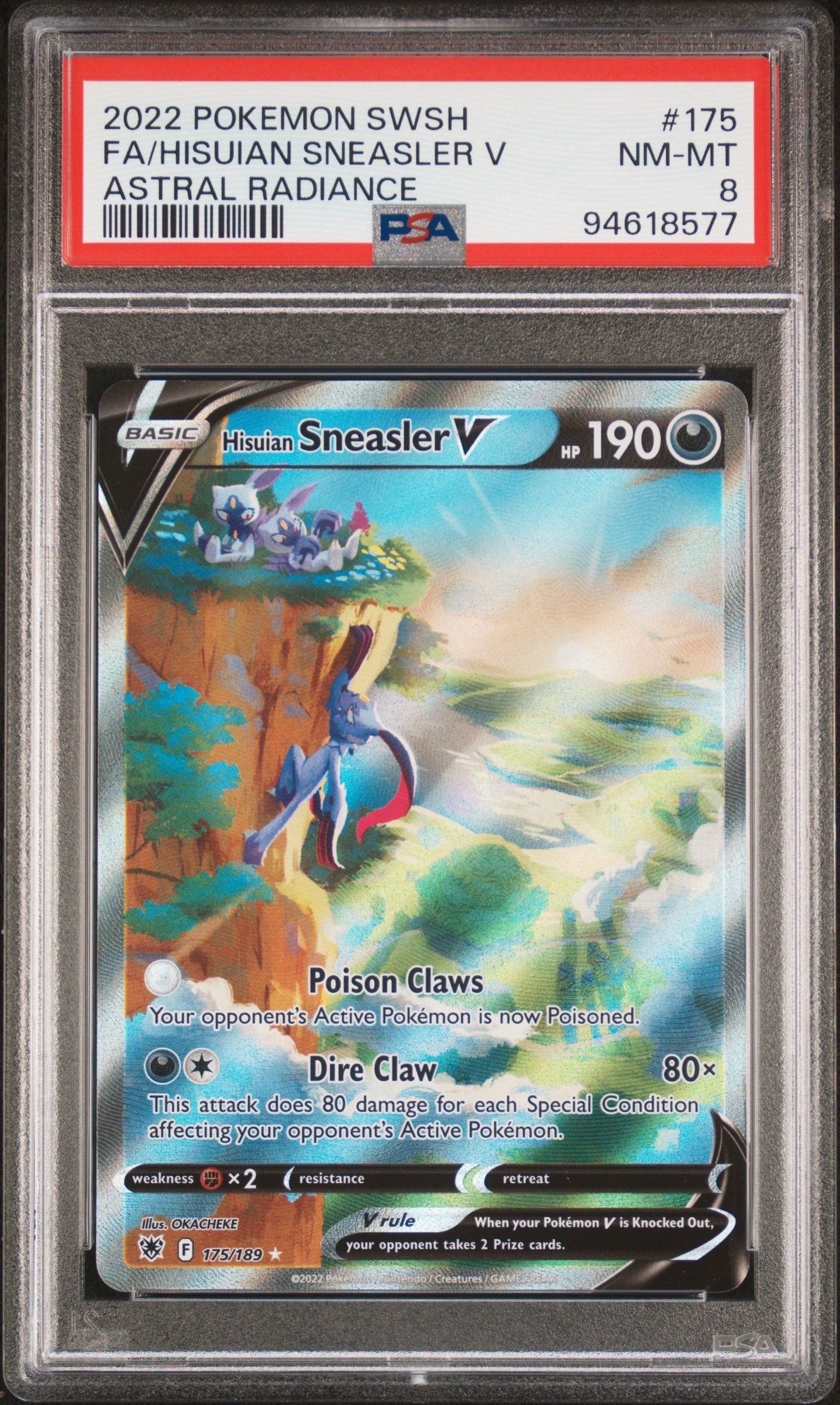 2022 Pokemon Sword & Shield Astral Radiance 175 Fa/Hisuian Sneasler V Astral Radiance - PSA 8