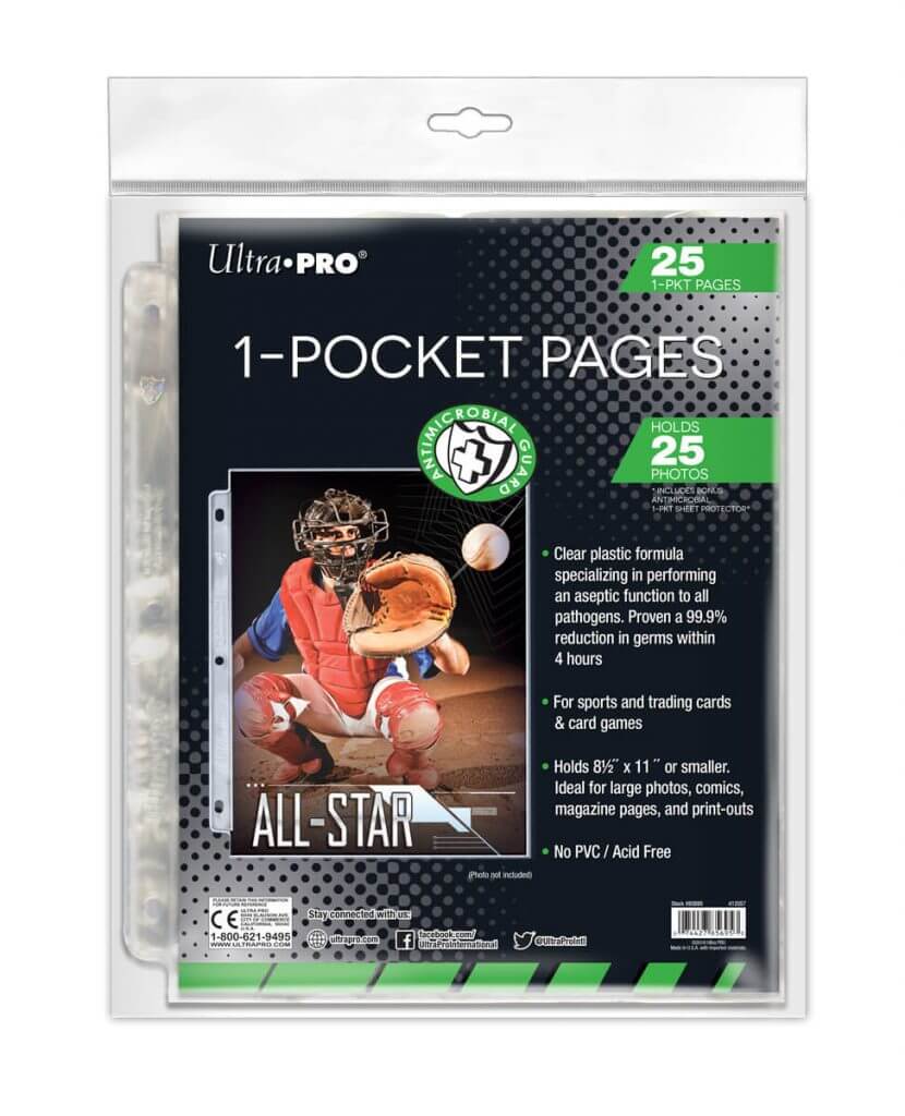 ULTRA PRO Page - 1-Pocket Page (8-1/2" x 11") Soft Sleeves Antimicrobial (PK25) - Ozzie Collectables